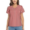 thumbnail image 2 of Woman T-Shirt Summer Candy Stripes Tshirt Red and White Stripe Elegant T Shirts Short Sleeves V Neck Printed Oversize T, 2 of 5