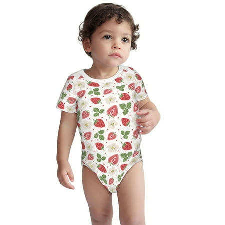 

Fotbe Strawberry Pattern Unisex-baby Short-sleeve Bodysuit Short Sleeve Bodysuits One-piece 100% Organic Cotton for Infant Baby Boys Unisex-3 Months