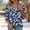Blue women 3/4 sleeve tops a1, variant on Women 3/4 Sleeve V Neck Zip Front Tops for Summer Casual Floral Beach Pullover Blouses Cute Trendy Loose Fit Comfy Print Shirts Vacation Outfits, Black 2XL