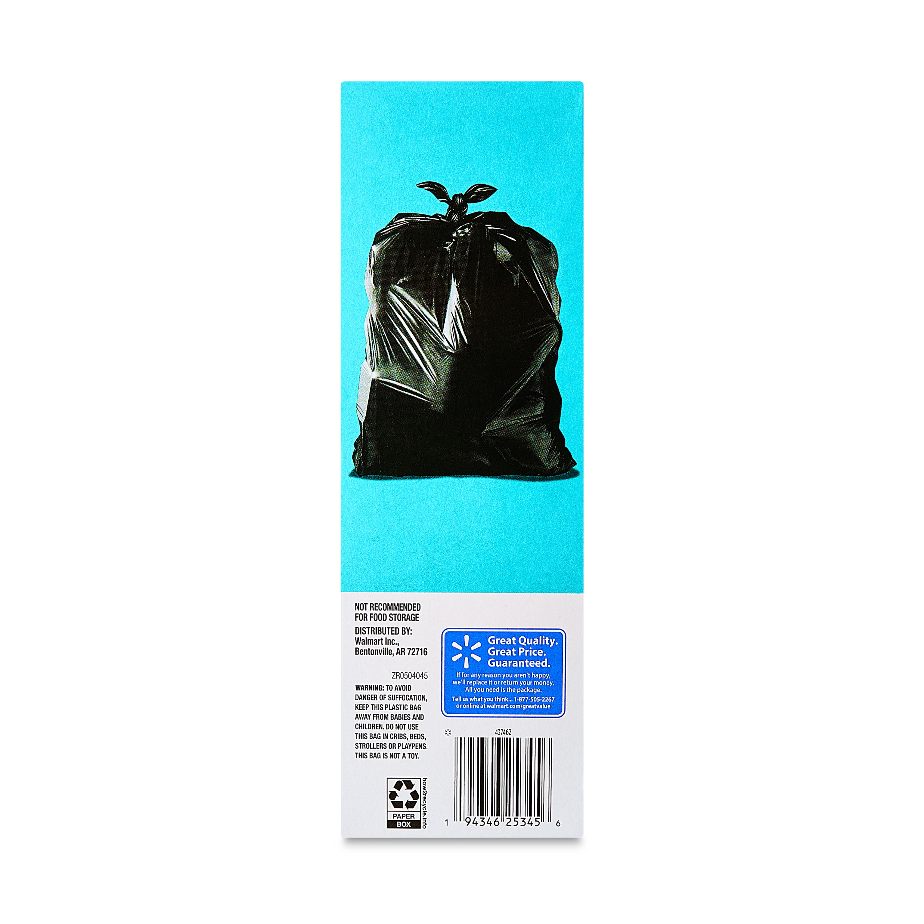 Great Value 30-Gallon Large Flap Tie Trash Bags, 20 Bags