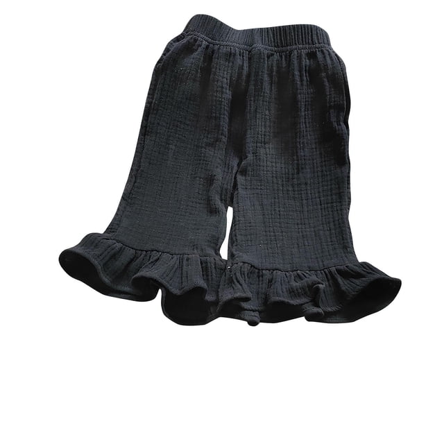 Odeerbi 1-9 Años Niñas Capris de Algodón A Rayas Verano Color Sólido Parte Inferior Bonitos Pantalones Con Volantes