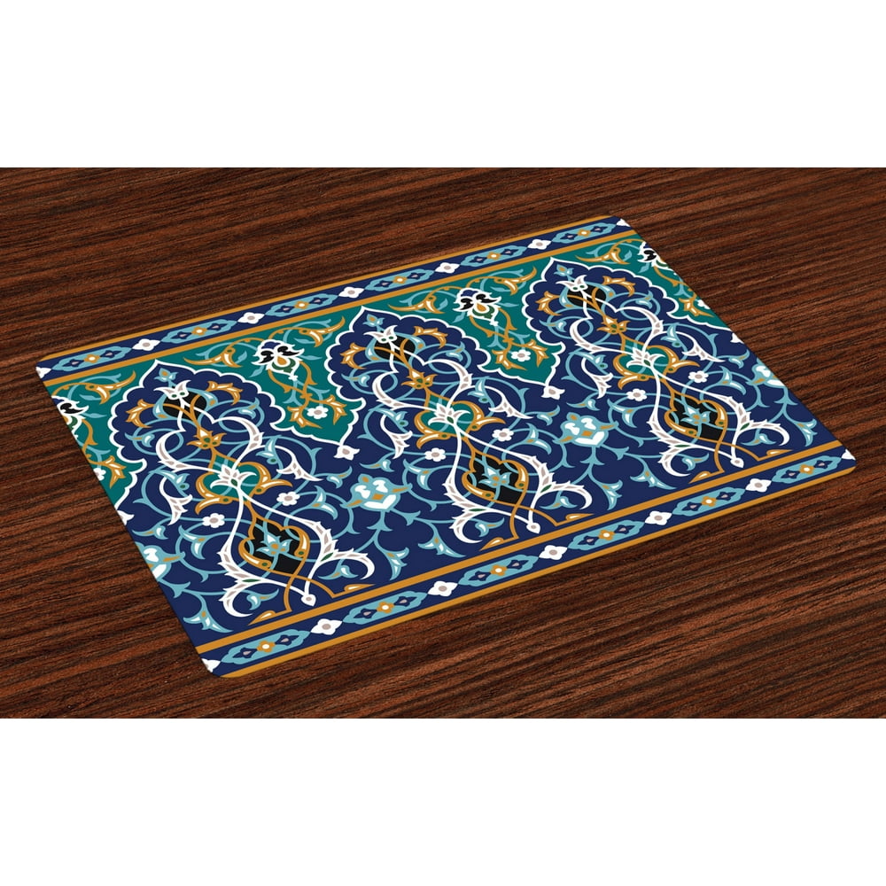 Moroccan Placemats Set of 4 Ethnic Oriental Figure Petals Hippie