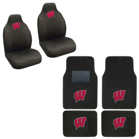 Wisconsin Badgers 4 Carpet Floor Mats And 2 Front Seat Covers Wisconsin Badgers 4 Carpet Floor Mats