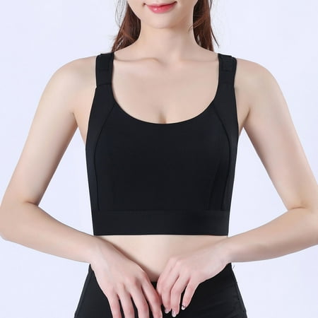 

Yuwull Wireless Racerback Moisture-Wicking Stretch Sports Bra with Compression Support U Back Longline Yoga Adjustable Bra Black L Clearance