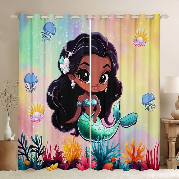 Erosebridal Princess Mermaid Curtains for Living Room,Marine Animal 30%-50% Blackout Curtains Set of 2 (38x45),Sea Room Decorative