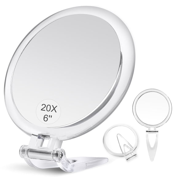 Handheld Mirror with Handle,6" Round Double Sided Portable 20x Magnifying Travel Mirror Set,B Beauty Planet