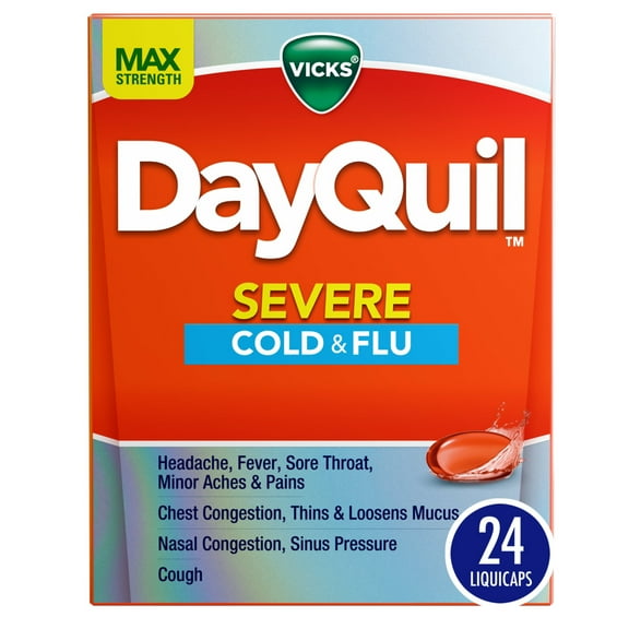 Vicks DayQuil Severe Liquicaps, Cold and Flu Medicine for Adults, 24 Count