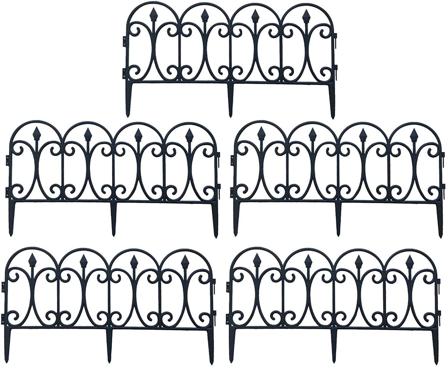 5Pcs Decorative Garden Fence, 23in x 13ft Black Landscape Wire Folding