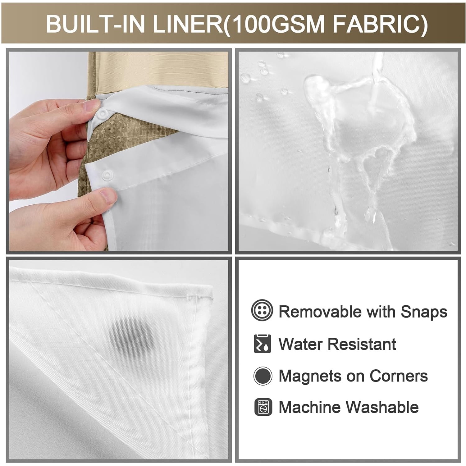 Waffle Weave Shower Curtain with Snap in Fabric Liner, No Hook Shower Curtain with Snap-in Liner, DawnJoanHD Beige Heavyweight Fabric Shower Curtain with See Through Top Window, 72"X75"