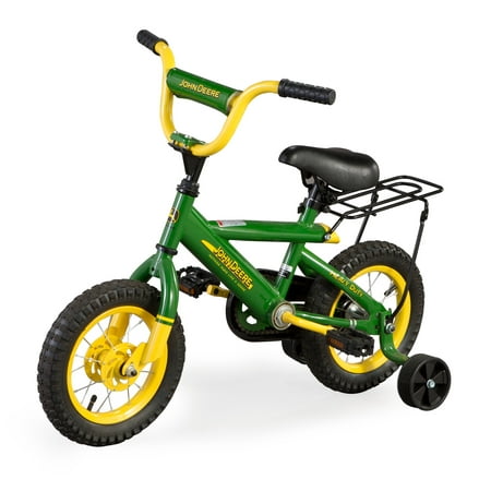 John Deere 12 In. Boys Bicycle, Kids Bike with Training Wheels and Front Hand Brake, Green