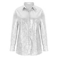 thumbnail image 4 of Sequin Blouses for Women V Neck Sequin Blouse Long Sleeve Loose Glitter Tops Sparkle Shimmer Shirt Button Down Blouse Women Sweaters Clearance Cheap, 4 of 8