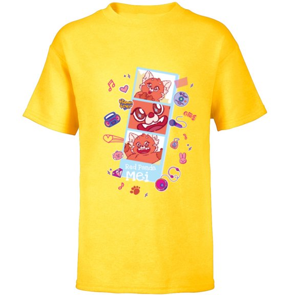 Disney and Pixar’s Turning Red Panda Mei Cute Photo Strip - Short Sleeve T-Shirt for Kids - Customized-Yellow