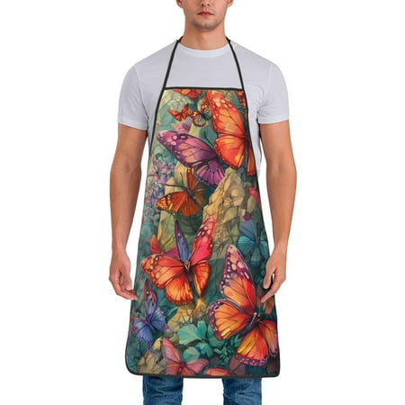 

Matuu Butterflies On Rocky Cliff for Cooking Apron for Men and Women Adjustable Strap and Waist Ties for Baking Cooking Gardening