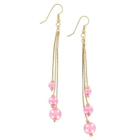 Pink Faux Pearl Beaded Gold Tone Chain Dangle Chandelier Pierced Earrings 3 7/8