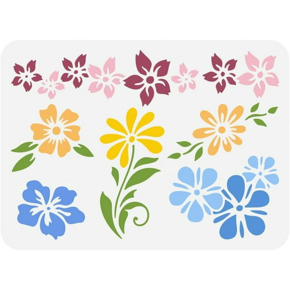 Flower Border Painting Stencil 8.3x11.7inch Floral Corner Painting Template Reusable Border Corner Stencil Plant Theme Craft Stencil for Painting on Wall Wood DIY Home Decoration Colorful