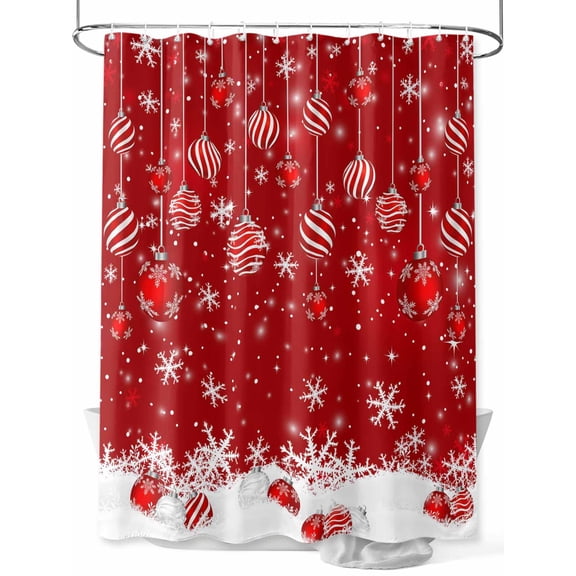 Fsddascl Red Balls Christmas Shower Curtain Set - Extra Long 72" x 96" Washable Bathtub Curtain with 12 Hooks, Christmas Ball Snowflake Xmas Waterproof Fabric Stall Shower Curtains for Bathroom