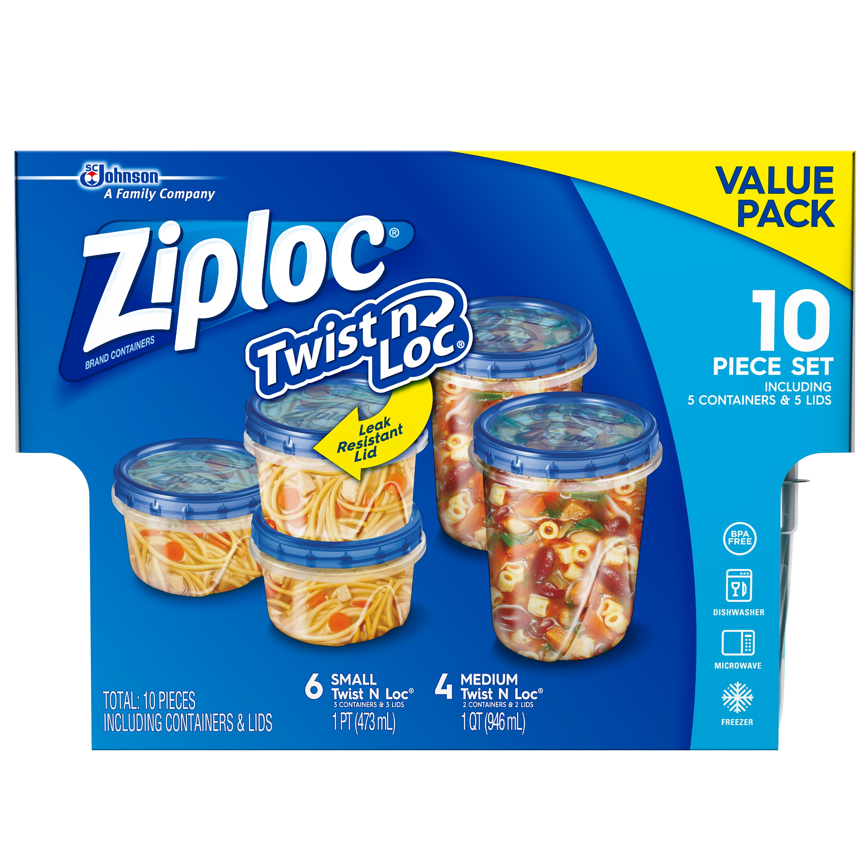 Ziploc Twist 'n Loc Container, Variety Pack, 10 ct