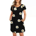 thumbnail image 2 of SHOPESSA Women's Round Neck Petal Short Sleeve With Pocket Ruffle Hem Tunic Black Dresses for Women, 2 of 7