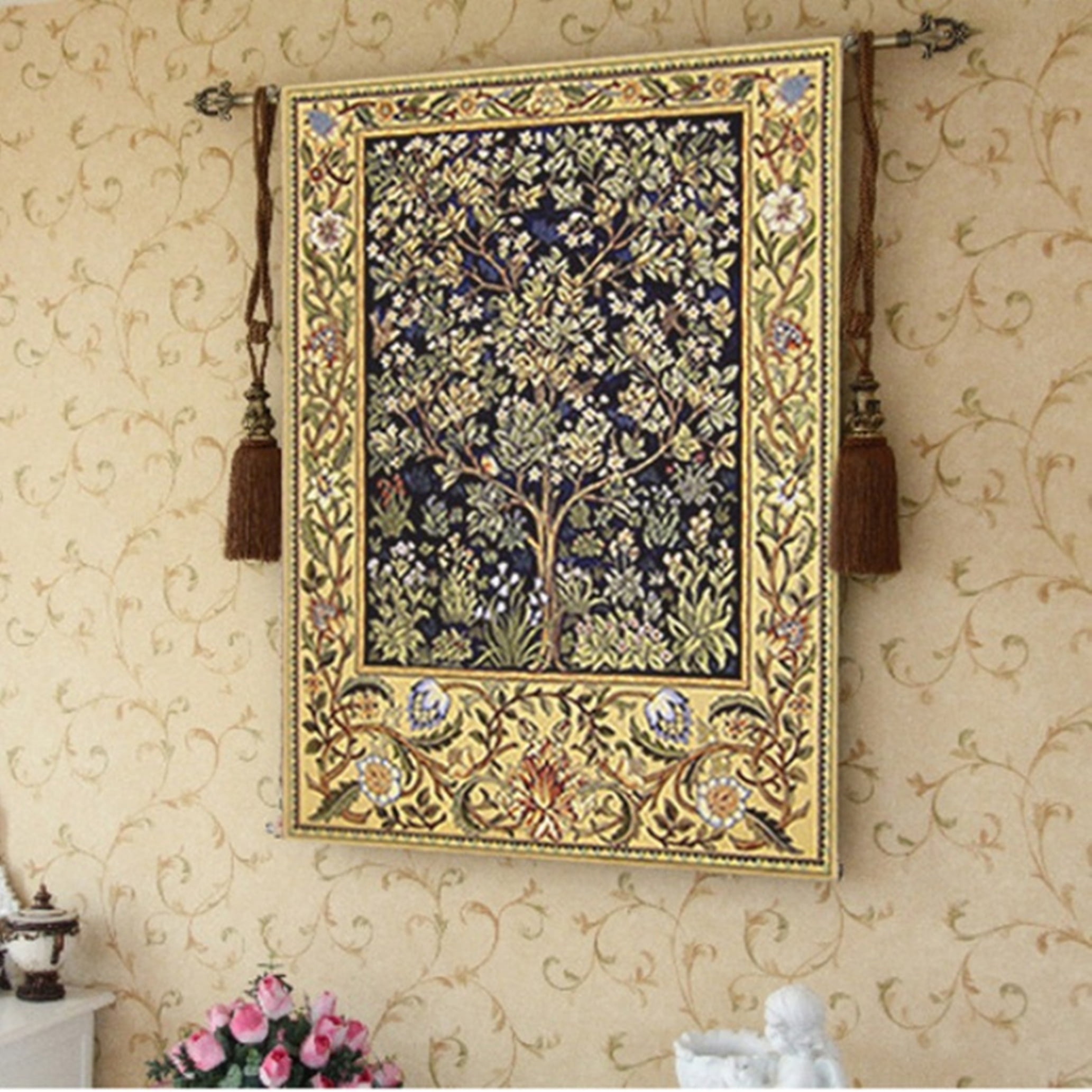 Wall Tapestry William Morris Tree of Life Wall Art Home Decor 35x27 Free Tassels 