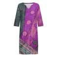 thumbnail image 5 of TJAZFJPA Robe Aguichant Noire Femme Coton Lin Petit Col en V Rétro Manches Trois Quarts Robe Robe Manteau Femme Grande Taille Robes d'Été, 5 of 5