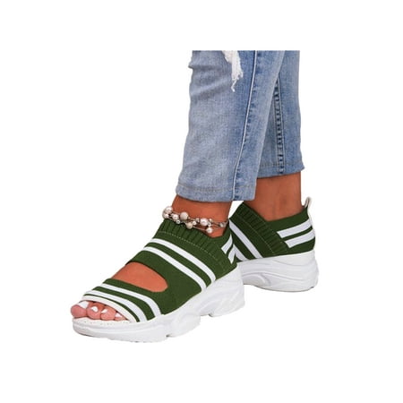 

Lacyhop Women Wedge Sandals Summer Casual Shoes Beach Sandal Seaside Anti Slip Walking Shoe Breathable Pull On Green 7.5