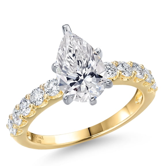 Gem Stone King 2.70 Cttw IGI Certified Lab Grown Diamond in 14K Two-Tone Gold Engagement Ring for Women | Pear Shape Center Diamond 2.00 Ct | E-F Color | VS1 Clarity | Size 6