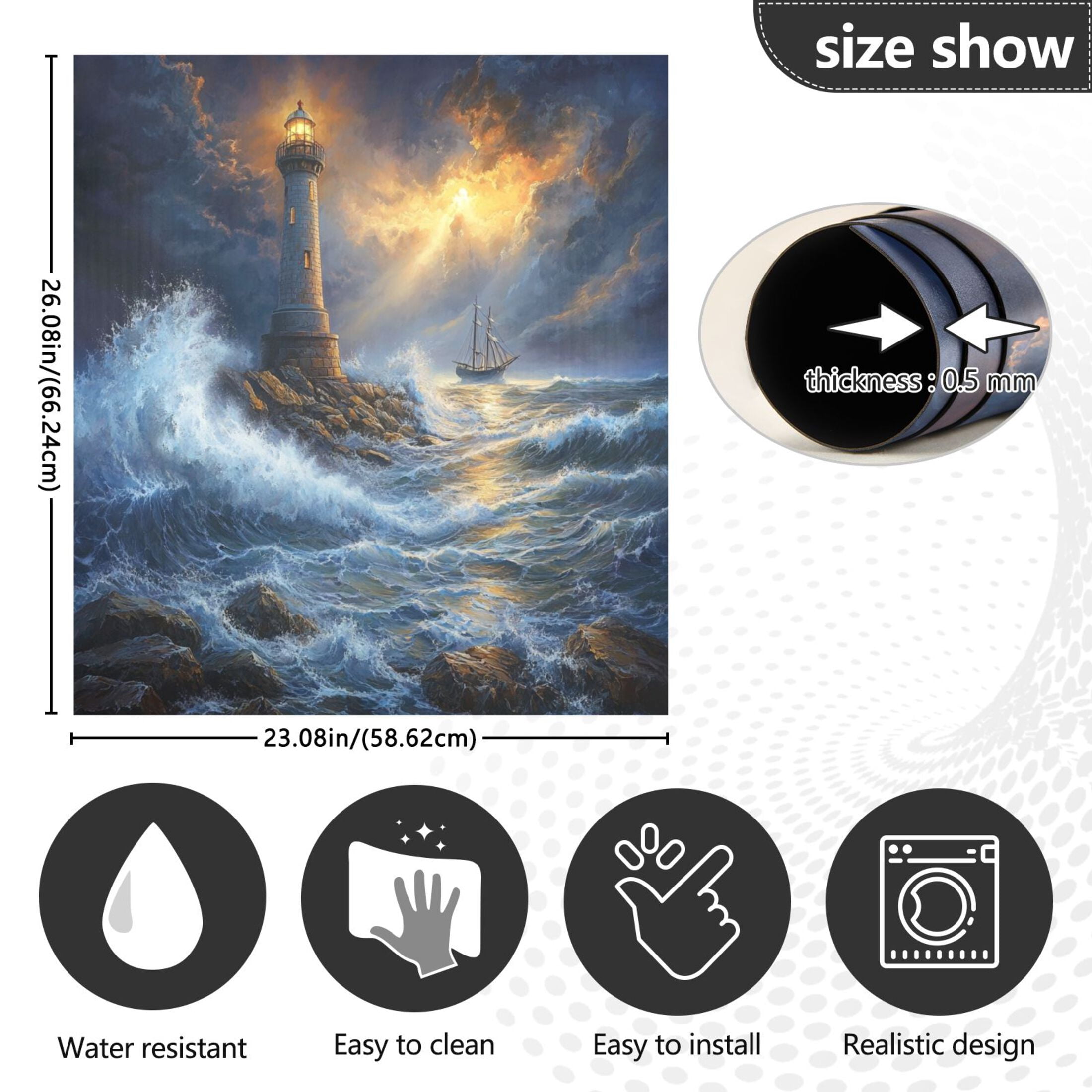 Dishwasher Magnetic Sticker 23x26 Inch Refrigerator Magnetic Sticker Washing Machine Magnetic Sticker Kitchen Panel Magnetic Sticker Home Decor Wind and Wave Lighthouse
