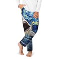 thumbnail image 2 of Wukai Vintage Starry Sky Shark Print Teenagers' Pajama Pant Sleep Pajama Lounge Pant PJ Bottoms with Pockets and Button Fly(Available in Big & Tall)-Large, 2 of 6