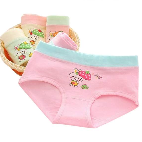 Esaierr Toddler Kids Girls Underwear 2-9 Years Baby Panties Cotton Breathable Cute Cartoon Print Triangle Underwear 4PCS Panties Shorts