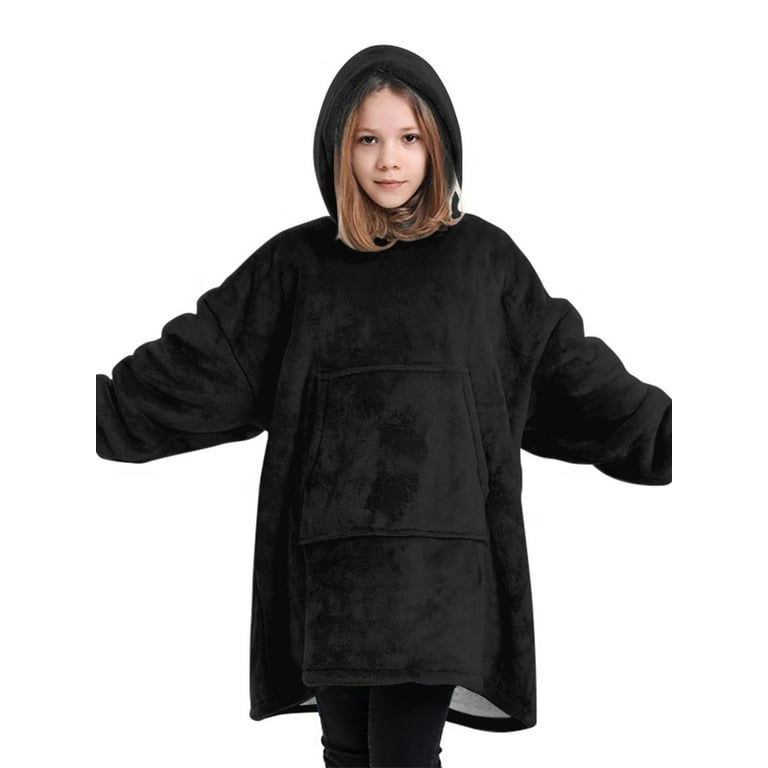 Oversized Hoodie Blanket Sweatshirt Super Warm Snuggly Sherpa Flannel with Giant Pocket Pullover Jumper Bathrobe Pajama Wearable Blanket for
