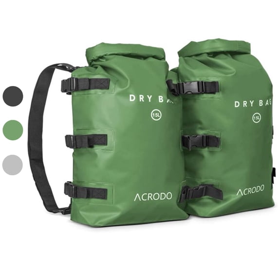 Acrodo Beach Bag - Dry Bag Backpack - Heavy Duty Waterproof Bag or Camping Backpack (Double, 15 Liter, Green)