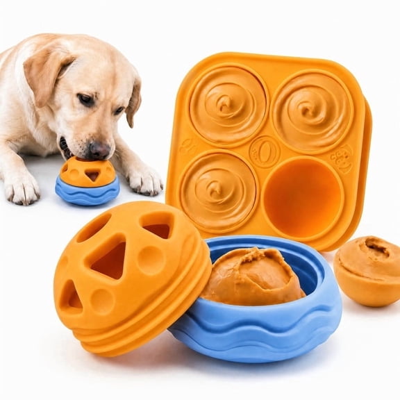 Nocciola Treat Dispensing Dog Toy Set, Lickable Slow Feeder & Freezable Treat Molds, Long-Lasting Rubber Dog Chew Toy, Anxiety Relief for Aggressive Chewers