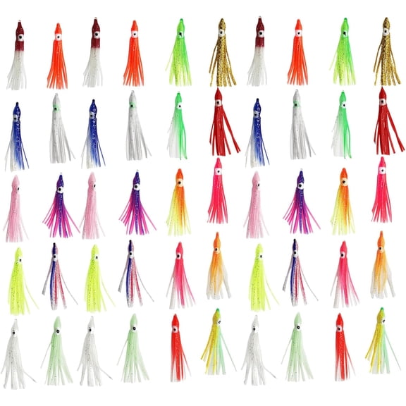 Soft Fishing Lures, Glow Trolling Skirt Baits, Artificial Saltwater Fishing Lures(RL 3.5Inch 50 PCS)