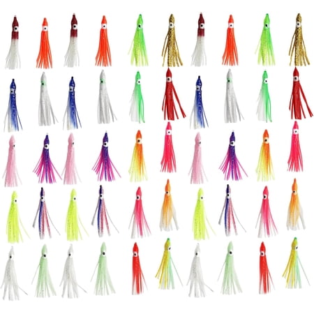 50Pcs Soft Fishing Lures 5-12cm Artificial Baits Glow Trolling Skirt Lures for Saltwater Night Fishing