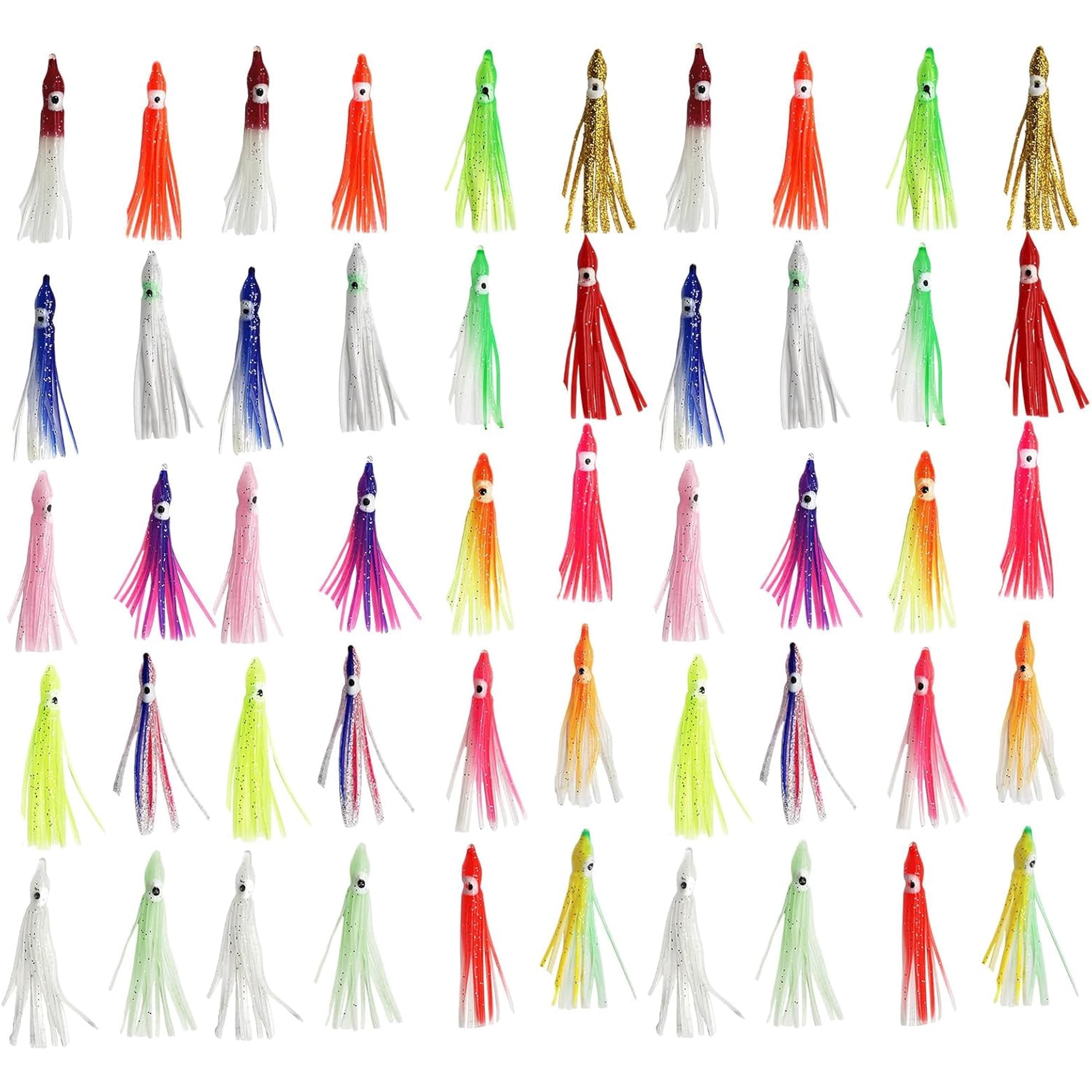 Soft Fishing Lures Glow Trolling Skirt Baits Artificial Saltwater Fishing Lures(RL 3.5Inch 50 PCS)