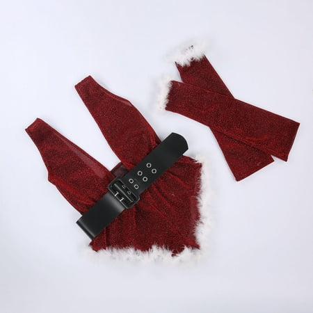 

One opening Women Christmas Nightwear Romper V-Neck Backless Plush High Waist Lingerie Oversleeves