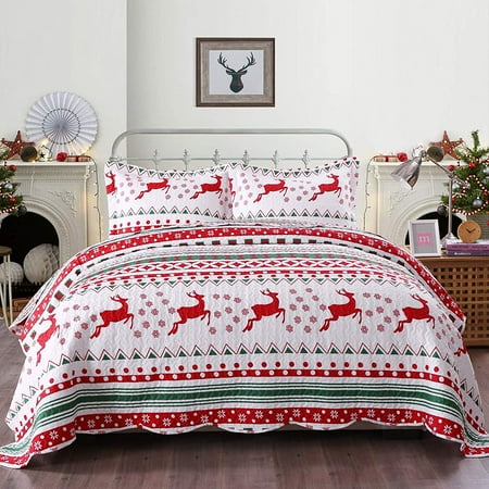 MarCielo 3 Piece Christmas Quilt Set Bedspread Throw Blanket for Kids ...