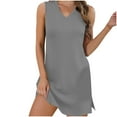 thumbnail image 2 of Rciityk Summer Dresses for Women Casual Loose V Neck Sleeveless Sied Split Mini Dress Beach Vacation Solid Color Sundress, Gray L, 2 of 6