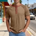 thumbnail image 3 of Henley Shirts for Men Summer Raglan Short Sleeve Color Block Casual Loose T-Shirts Lightweight Basic Tees, 3 of 5