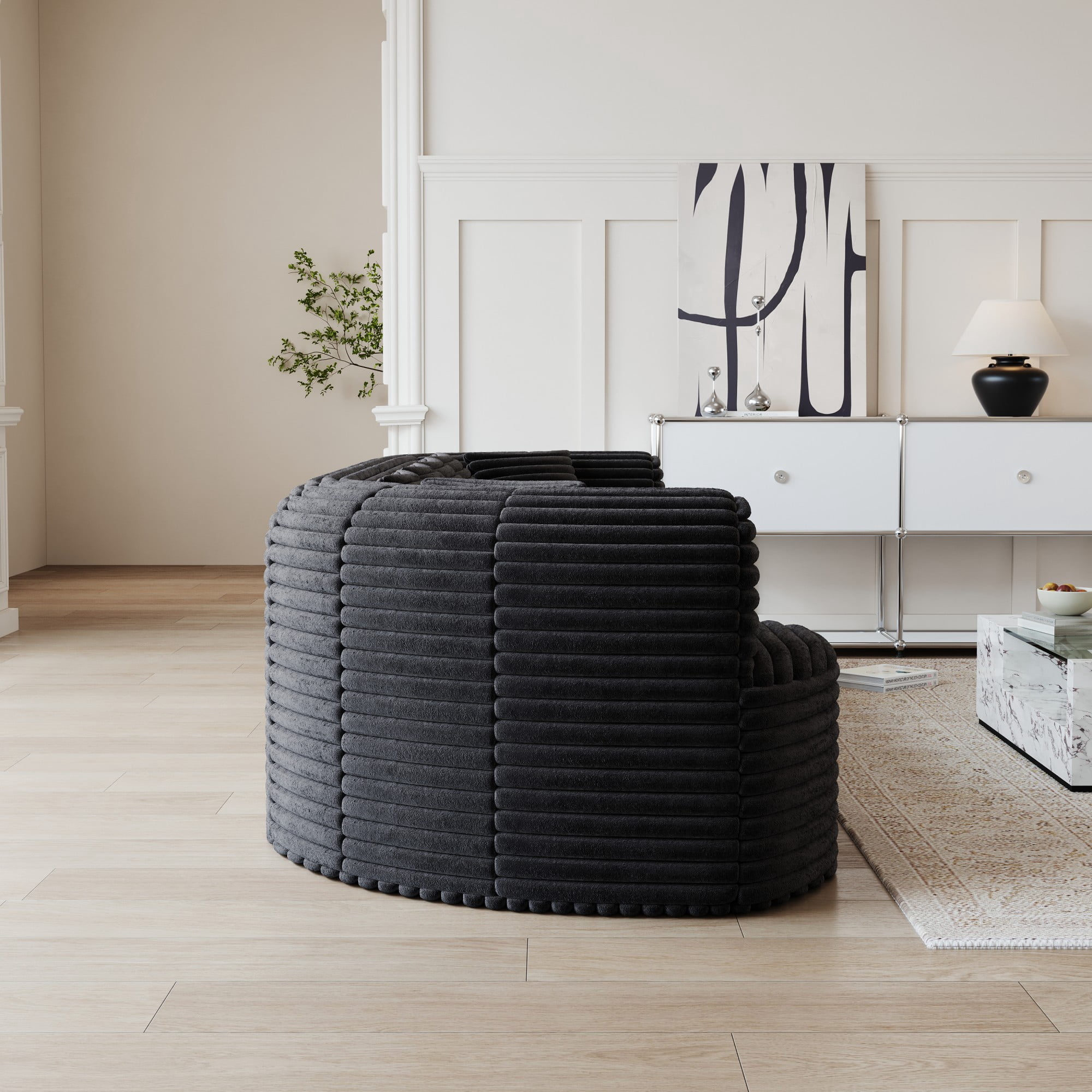 106" Oversized Sectional Sofa,Modern Corduroy Memory Foam Sofa Cloud Sofa with Deep Seat for Living Room,Black