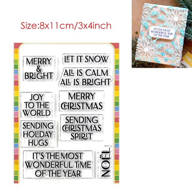 Navidad Critters Sentiments Clear Satmps plantilla de plástico copo de nieve franqueo Collage sellos y troqueles para hacer tarjetas DIY 13