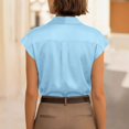 thumbnail image 4 of Only Moment Women's Short Sleeve Tops Short Sleeve V Neck Satin Short Sleeve Shirts Buttons Spring Fashion Summer Outfits Plus Size Blouses Dressy Casual Blouses for Women Casual Light Blue,S, 4 of 6