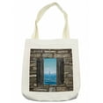 thumbnail image 1 of Nautical Tote Bag, Image of a Sailing Boat from Stone Window Narrow Perspective Idyllic Mediterranean, Cloth Linen Reusable Bag for Shopping Books Beach and More, 16.5" X 14", Cream, by Ambesonne, 1 of 2