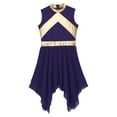 thumbnail image 5 of Xnihocha Girl's Praise Dance Tunic Color Block Asymmetrical Overlay Dress Liturgical Worship Lyrical Dance Dress Purple 14, 5 of 7