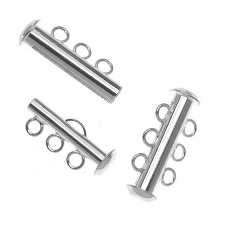 Three Strand Clasp - Silver Plated Tube Clasp 22mm Three Rings Strands (2)