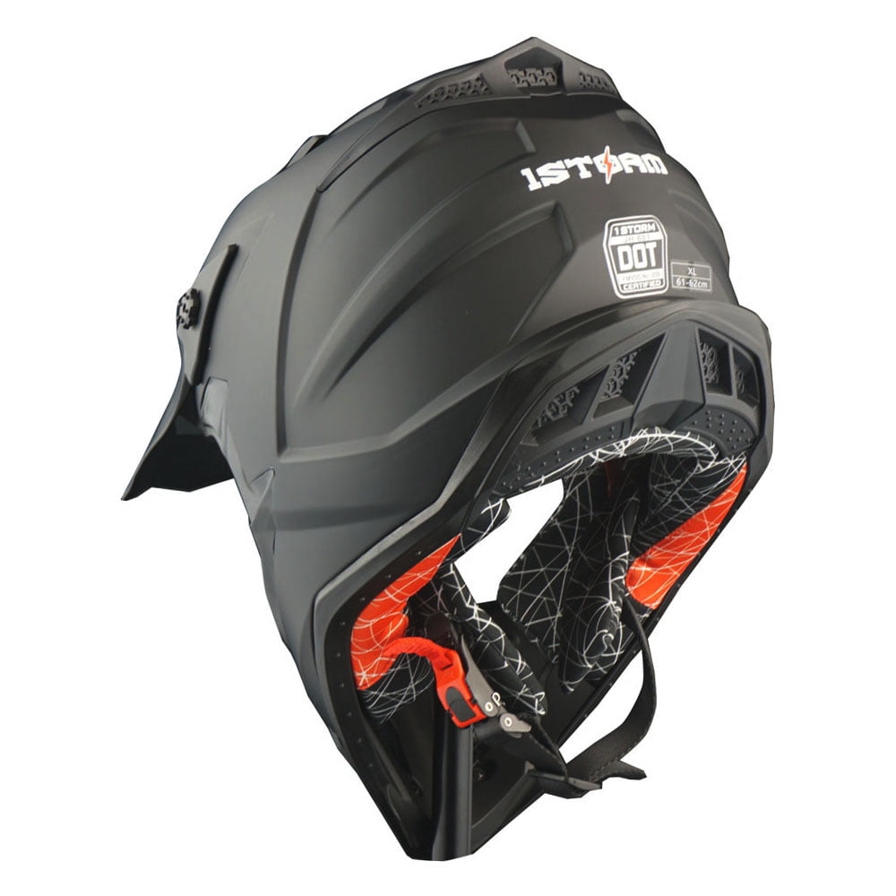 1Storm Adult Motocross Helmet ATV Dirt Bike BMX MX Downhill Mountain Helmet Track Style JH601; Matt Black + Goggles + Skeleton Black Glove Bundle