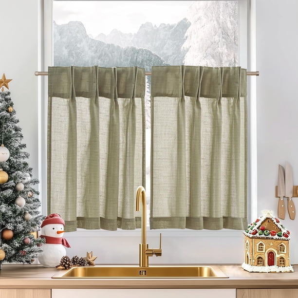 Cortinas de Lino Jinchan con Pliegues Pinch, Cocina, 76x76 cm, 2 Paneles