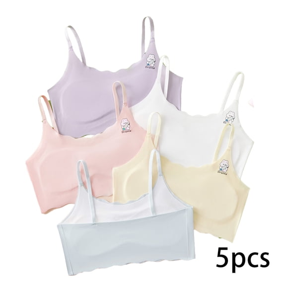 AJZIOJIRO 5 Pairs Kids Girls Seamless Stretch Bra Invisible Dig-Free Teen Bras Ultra Comfort Soft Bras