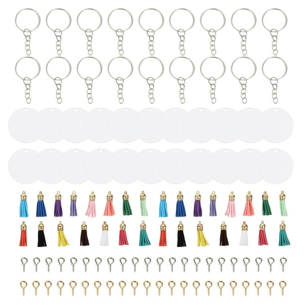 GOOHOCHY 1 juego de llaveros DIY con discos circulares de acrílico, llaveros en blanco con borlas y colgantes.