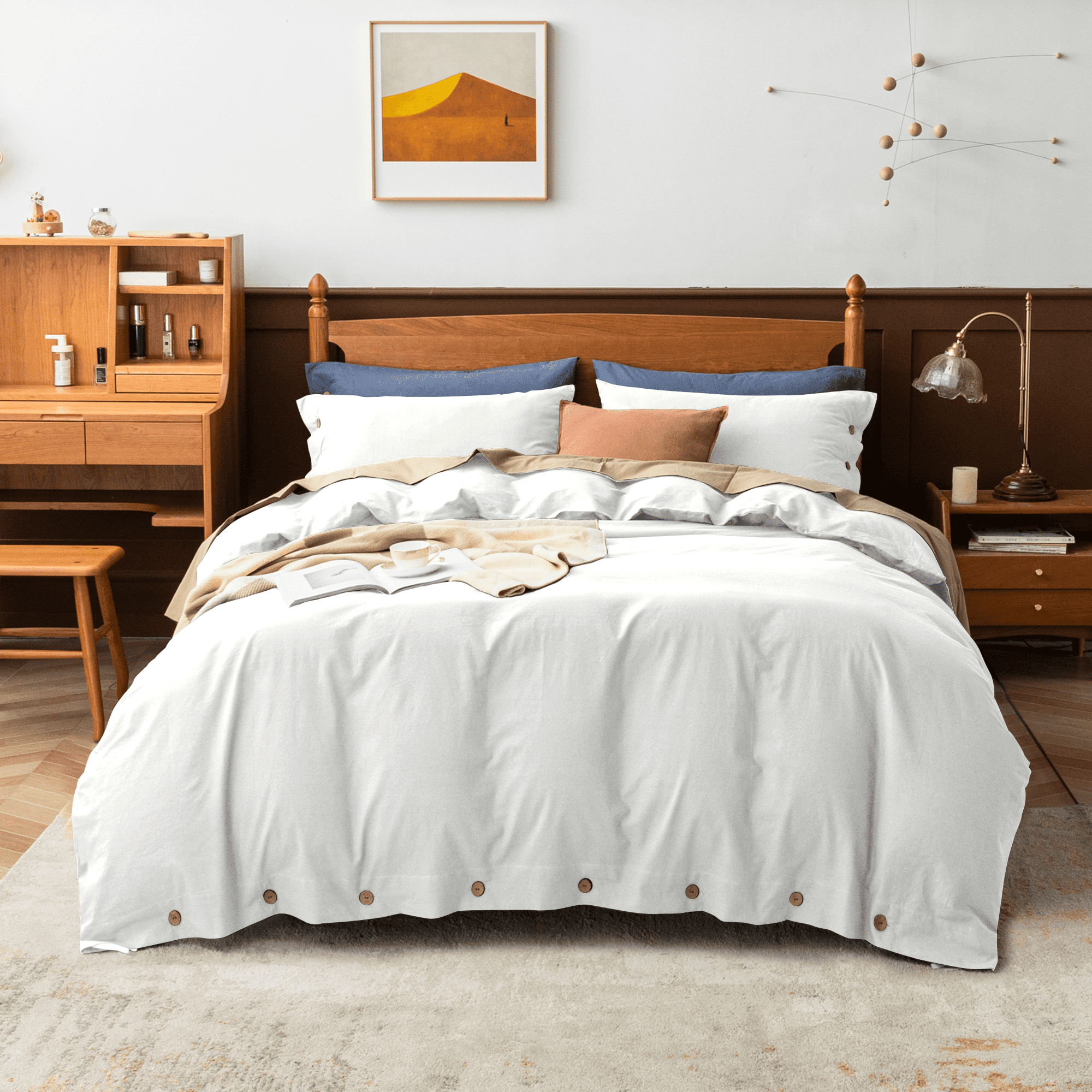 ALOANES Hypoallergenic Washed Cotton 3 Piece Duvet Cover Set with